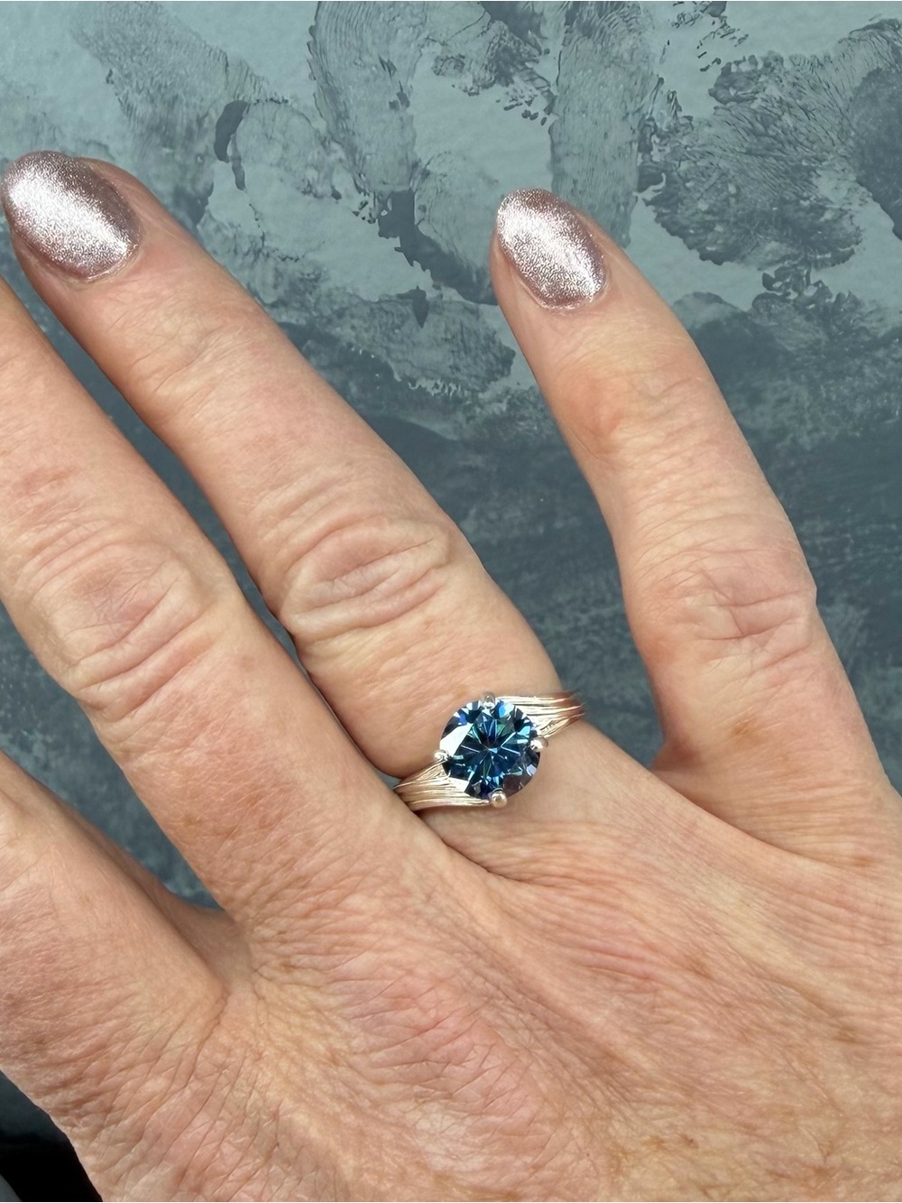 2CT Certified Blue Diamond Moissanite Solitaire Ring in 925 Sterling Silver Sz 7 - Picture 3 of 16